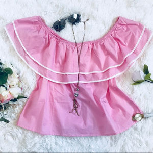 Haute Monde women pink ruffle off shoulder top